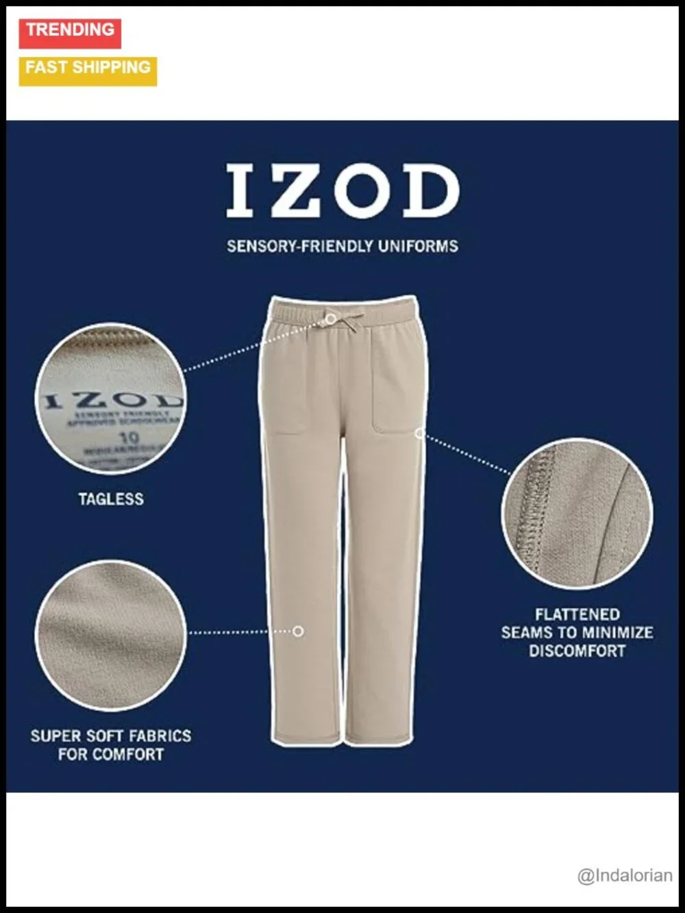 Sensory-Friendly Knit Pants, Elastic Waist, Tagless, Seam Pockets, Uniform